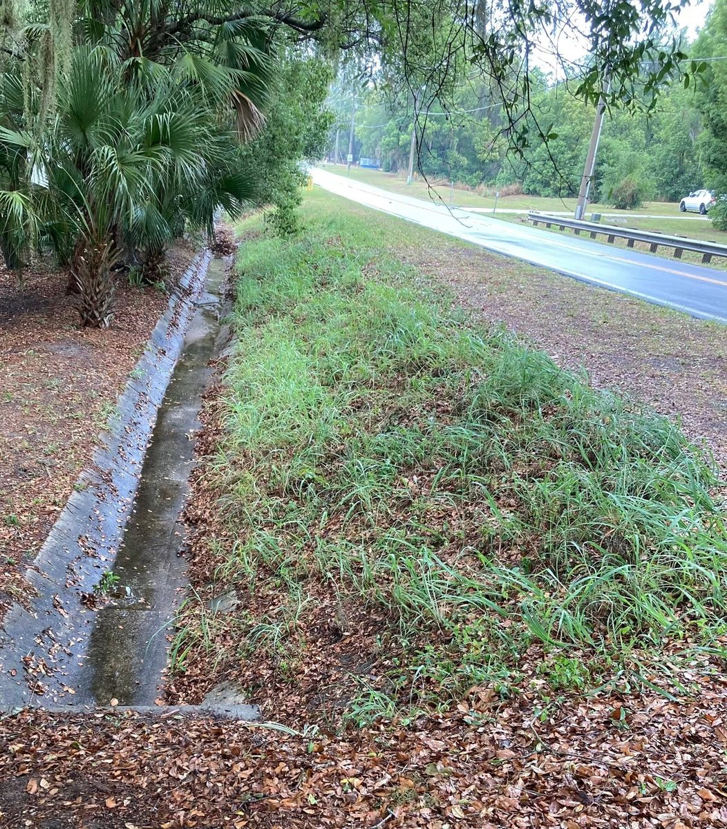 Fence-line bed & mulch — A long fence-line bed cleared, edged, and freshly mulched.